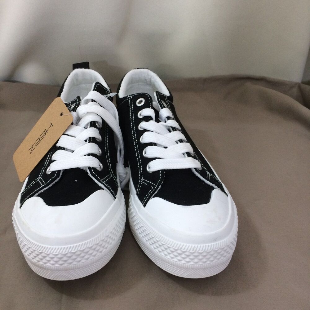 Heez Black Canvas Platform Sneakers Women's 7 Lace Up New With Tags Casual Shoe - Picture 9 of 9